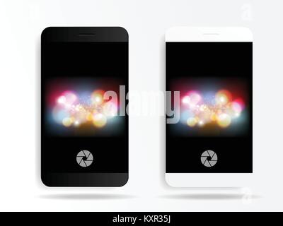 Illustrazione dello smartphone in modalità fotocamera applicazione con bokeh vettore di fondo Illustrazione Vettoriale