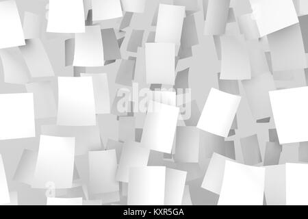 White paper caduta dal cielo. Isolato su soft uno sfondo grigio. 3D illustra. Foto Stock