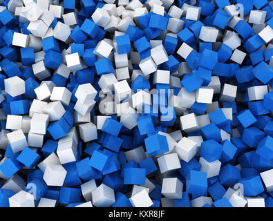 Blu e bianco sfondo cubetti. Il rendering 3D. Lo sfondo del desktop Foto Stock