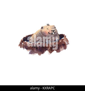 Felice Festa della Mamma - Disegno a mano acquerello marmotta illustrazione Foto Stock