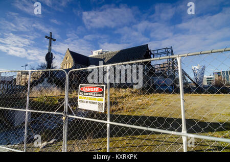 Christchurch città iconici la cattedrale di Christchurch è stato gravemente danneggiato e ha perso la sua guglia dopo il febbraio 2011 Christchurch terremoto. Foto Stock