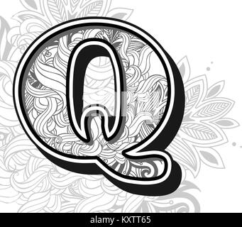 Handrawn scarabocchi in ordine alfabetico in zentangle stilizzata Illustrazione Vettoriale