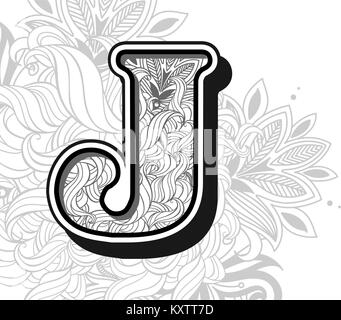 Handrawn scarabocchi in ordine alfabetico in zentangle stilizzata Illustrazione Vettoriale