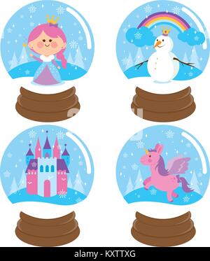 Fiaba snow globe set di vettore Illustrazione Vettoriale