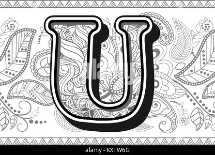 Handrawn scarabocchi in ordine alfabetico in zentangle stilizzata Illustrazione Vettoriale