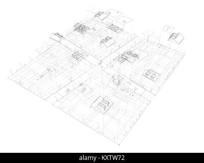 Disegno del trimestre 3D render Foto Stock