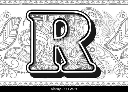 Handrawn scarabocchi in ordine alfabetico in zentangle stilizzata Illustrazione Vettoriale