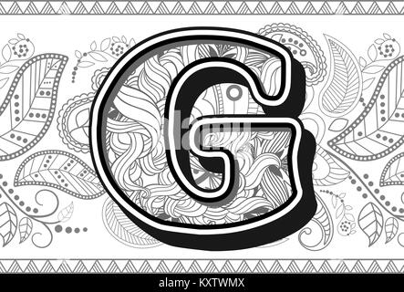 Handrawn scarabocchi in ordine alfabetico in zentangle stilizzata Illustrazione Vettoriale