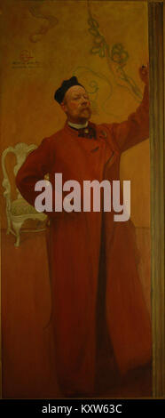 "Framför spegeln" (in fronte allo specchio) è un autoritratto dell'artista svedese Carl Larsson, raffigurante se stesso in una posa riflettente che dimostra la sua filosofia artistica e il suo stile. Foto Stock