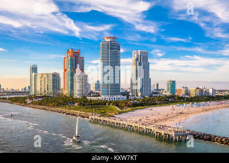 South Beach, Miami, Florida, Stati Uniti d'America su South Pointe Park. Foto Stock