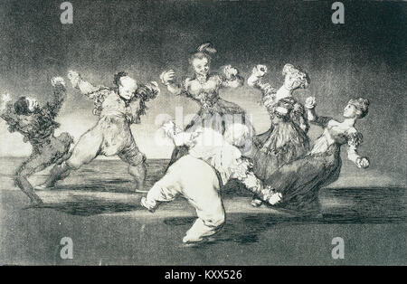 "Disparate Alegre" (Merry Folly) è una stampa della serie "Los Disparates" di Francisco José de Goya y Lucientes (1746-1828), creata intorno al 1816-17; il lavoro esplora temi sociali e politici enigmatici attraverso immagini satiriche. Google Arts & Culture Foto Stock