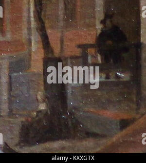 Il dettaglio è tratto dal dipinto ad olio di Gabriel Metsu le marché aux herbes (c. 1660-61), raffigurante una scena del mercato vegetale ad Amsterdam, con figure, prodotti e interazione in primo piano, caratteristica della pittura del genere olandese del secolo d'oro. Collezioni Louvre+1 Foto Stock