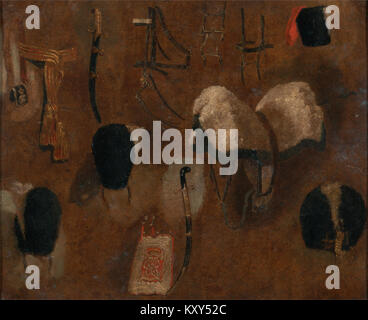 Lo studio di George Jones "Studies of Military accoutrements" serve come schizzi preparatori per il suo dipinto "The Battle of Waterloo", raffigurante rendering dettagliati di uniformi, attrezzature e equipaggiamenti utilizzati dai soldati nella battaglia del 1815. Foto Stock