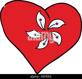 Hong Kong cuore isolato di bandiera su sfondo bianco. Fumetto cartoon pop art illustrazione rétro Illustrazione Vettoriale