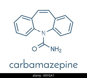 Carbamazepina anticonvulsivante e stabilizzatori dell'umore molecola di farmaco. Usato per il trattamento di epilessia (convulsioni), disturbo bipolare e di un certo numero di altre malattie Illustrazione Vettoriale