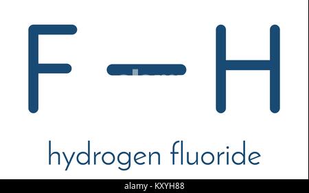 Fluoruro di idrogeno (HF) molecola. Formula di scheletro. Illustrazione Vettoriale