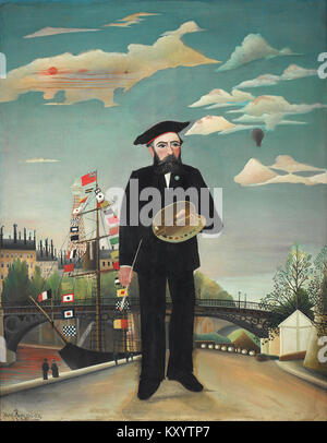 Il dipinto ad olio di Henri Rousseau del 1890 "io" è un autoritratto che mescola ritratto e paesaggio, mostrando il suo stile unico e la sua vivida immaginazione. Foto Stock