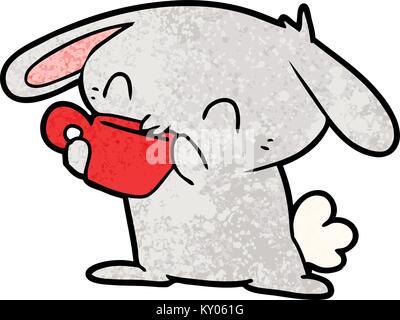 Coniglio cartoon bere il tè Illustrazione Vettoriale