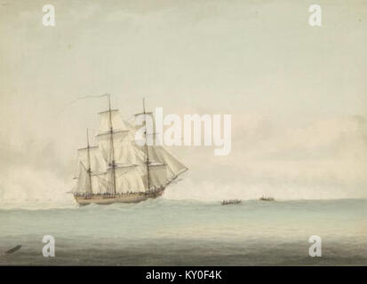 HMS Endeavour al largo della costa di New Holland, da Samuel Atkins c.1794 Foto Stock