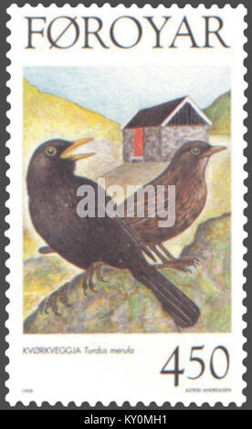 Timbro Faerøer 324 blackbird (turdus merula) Foto Stock