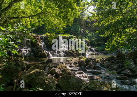 Wasserfall im Park des Eureka House / Maison Eureka in Moka, Mauritius, Afrika | Eureka House / Maison Eureka cascata giardini in Moka, Mauritius, Foto Stock