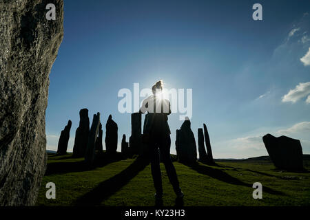 Pietre permanente a Callanish, isola di Lewis, Scozia. Foto Stock