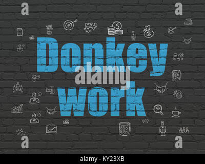 Il concetto di business: Asino lavorare su sfondo a parete Foto Stock