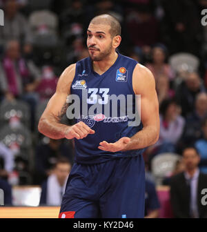 Bonn, Germania, 11 gennaio 2018, Basket, cesti di Telekom Bonn vs Eisbaeren Berlin: Carl Baptiste (Bremerhaven) gesti. Credito: Juergen schwarz/Alamy Live News Foto Stock