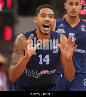 Bonn, Germania, 11 gennaio 2018, Basket, cesti di Telekom Bonn vs Eisbaeren Berlin: Ivan Elliott (Bremerhaven) gesti. Credito: Juergen schwarz/Alamy Live News Foto Stock