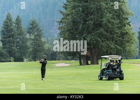 Il Golfer colpendo un golf shot Foto Stock