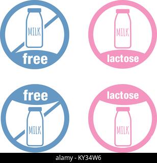 Le icone per il cibo con e senza lattosio, vettore. Illustrazione Vettoriale