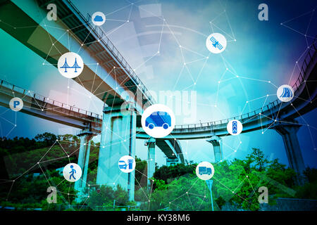 Smart la mobilità e la comunicazione un concetto di rete. Abstract mixed media. Foto Stock