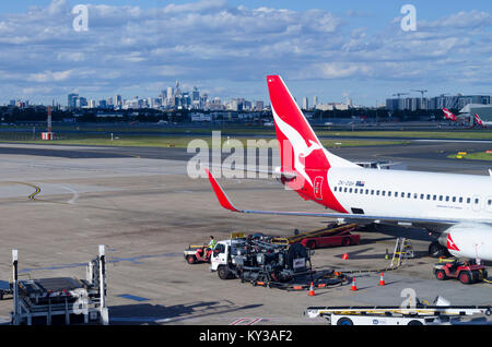 Qantas aeromobili a Sydney, Kingsford Smith, aeroporto, Nuovo Galles del Sud, Australia Foto Stock