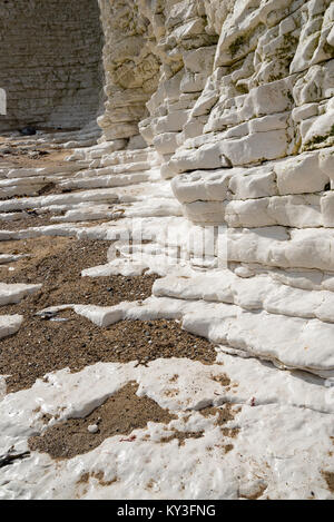 Close up di strati di roccia in Chalk scogliere a Selwicks Bay, North Yorkshire, Inghilterra. Foto Stock