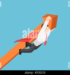 Appartamento 3D isometrica super uomo d affari che trasportano il grafico di business fino al cielo. Il successo del business e il concetto di leadership. Illustrazione Vettoriale