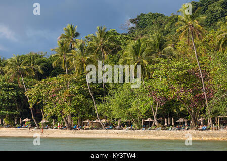 Koh Chang, Tailandia - 18 Marzo 2017: palme sulla bellissima spiaggia tropicale di Koh Chang island in Thailandia Foto Stock