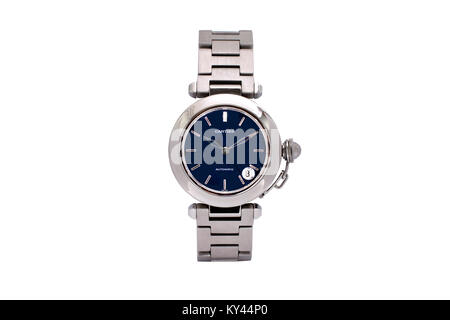 Cartier in acciaio inossidabile Lady's guarda con profonda faccia blu Foto Stock