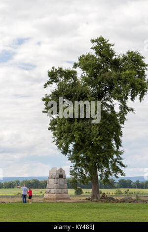 La settantunesima Pennsylvania volontario Reggimento di Fanteria monumento segnando l'angolo, Gettysburg National Military Park, Pennsylvania, Stati Uniti. Foto Stock