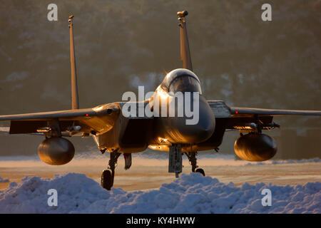 US Air Force F-15C Eagle superiorità aerea degli aerei da caccia a RAF Lakenheath, Inghilterra Foto Stock