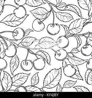 Rami di Ciliegio seamless pattern su sfondo bianco Illustrazione Vettoriale