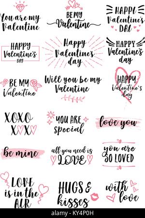 Amore scritte per il giorno di San Valentino cards, set di vettore di elementi di design Illustrazione Vettoriale