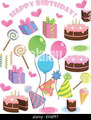 Set di vettore cartoon compleanno elementi di partito Illustrazione Vettoriale
