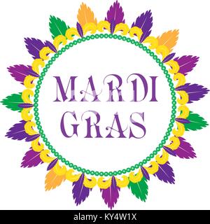 Mardi Gras modello di telaio con spazio per il testo. Isolato su sfondo bianco. Illustrazione Vettoriale. Illustrazione Vettoriale