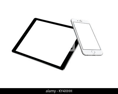 Tablet PC isolati su sfondo bianco Foto Stock