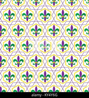 Mardi Gras Fleur de Lis pattern, ripetendo la texture. Sfondo infinito, sfondi sfondo. Illustrazione Vettoriale. Illustrazione Vettoriale