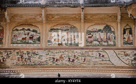 Quadri all'antica Galtaji Monkey Temple, Jaipur, India Foto Stock