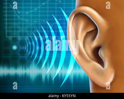 Immagine concettuale di umano earing prova. Illustrazione Digitale. Foto Stock