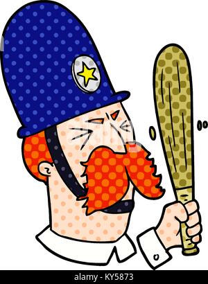 Cartoon poliziotto sventolando baton Illustrazione Vettoriale