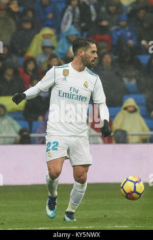 Madrid, Spagna. Xiii gen, 2018. Isco (centrocampista; Real Madrid) in azione durante la Liga match tra il Real Madrid e Villareal CF a Santiago Bernabeu il 13 gennaio 2018 a Madrid Credit: Jack Abuin/ZUMA filo/Alamy Live News Foto Stock