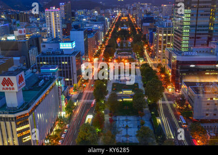 Sapporo, Giappone - Ott 1, 2017. Sapporo di notte in Hokkaido, Giappone. Sapporo è la città più grande dell'Isola Hokkaido, e il quinto più grande popolazione di Foto Stock